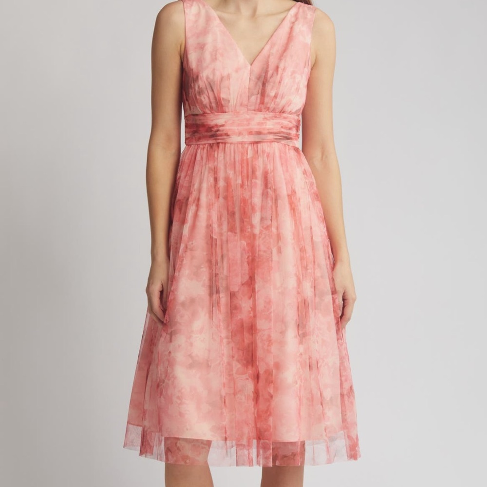 Eliza J Overlay Sleeveless V-Neck Dress